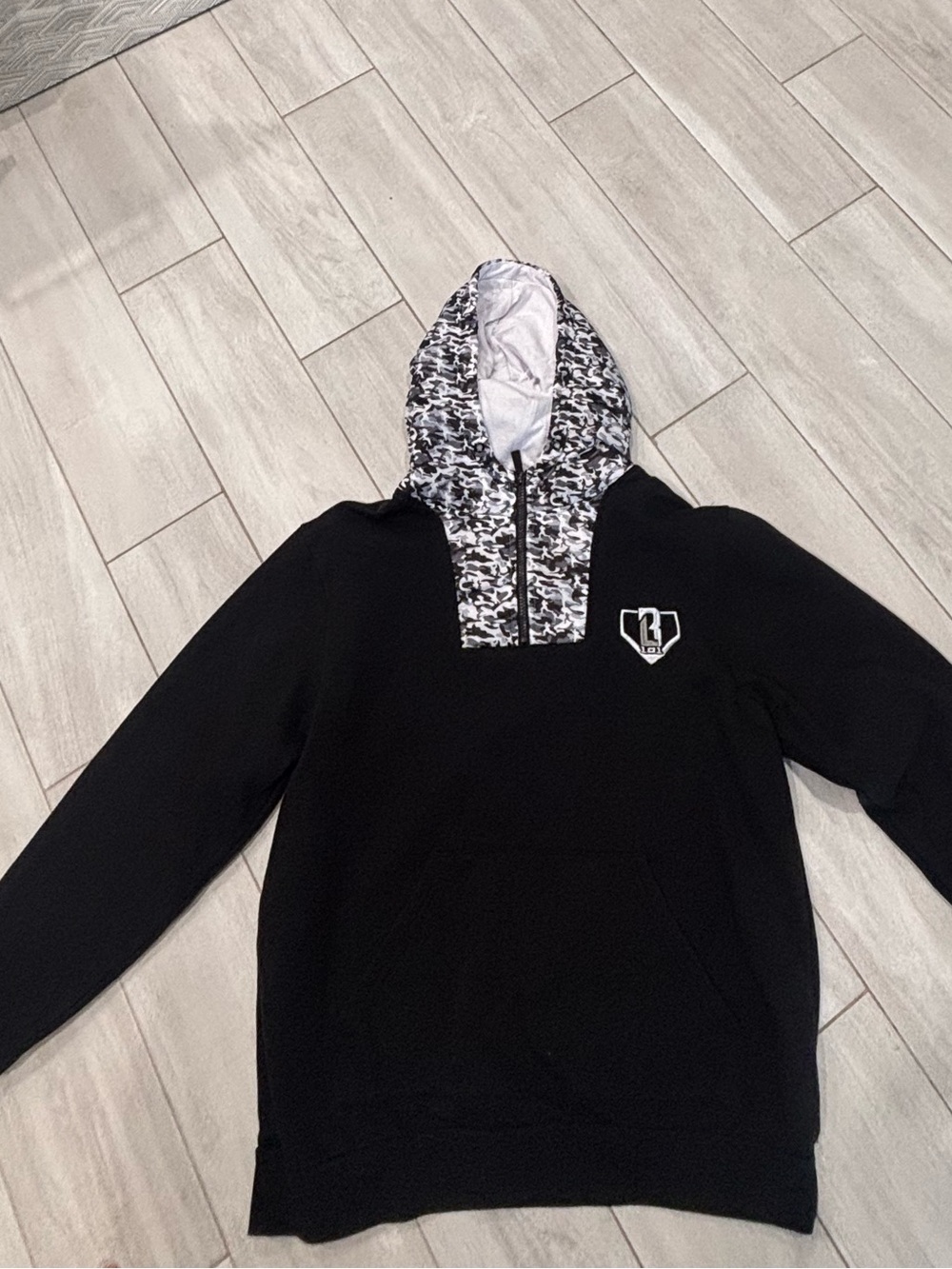 Baseball Lifestyle 101 Men's Black Pullover Hoodie with Patterned Hood